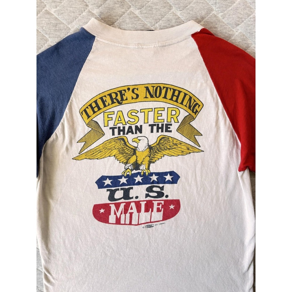 Vintage Crazy Shirts Shirt Mens Medium Red White Blue US Male Eagle Tee 70s